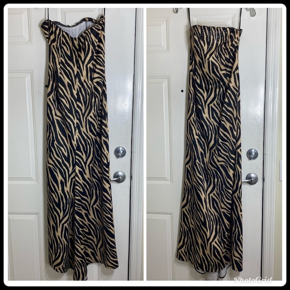 Jessica McClintock Zebra Rhinestone Strapless Maxi Dress Size Small - Picture 3 of 9